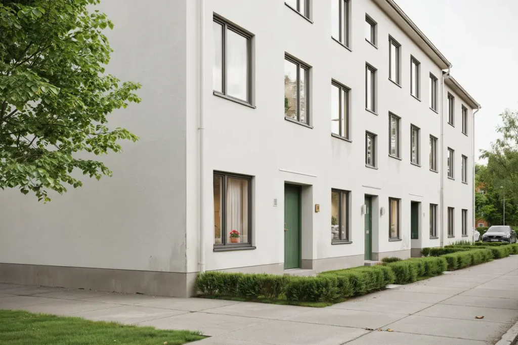 fasadrenovering med spritputs och sockelreparation i sundbyberg